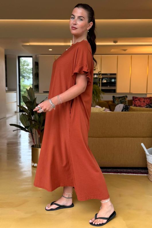 Made in Italy Summer Oscar Pure Cotton T Shirt Dress Rust /7 =